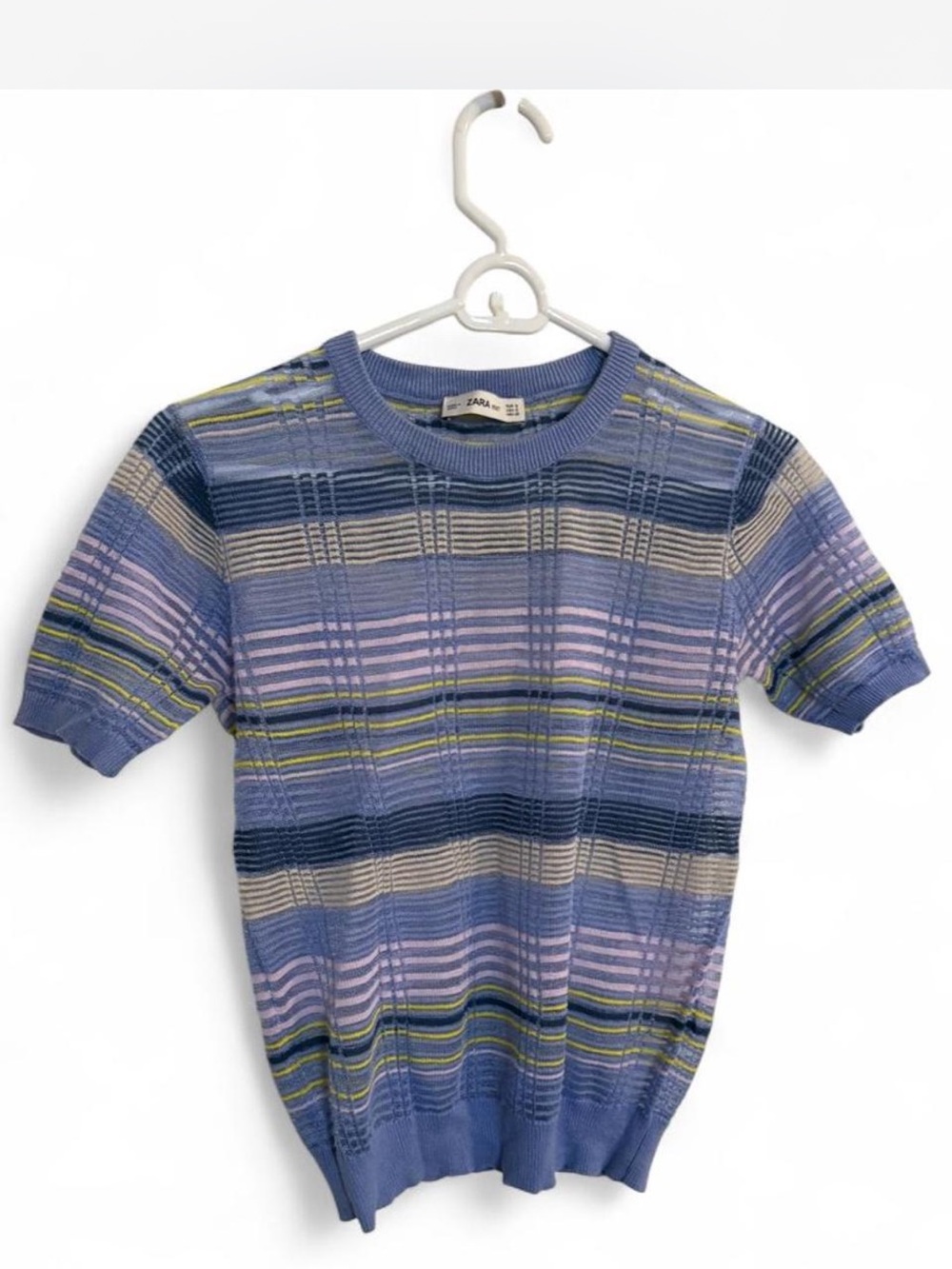 Zara Striped Short-Sleeve sheer Knit Top